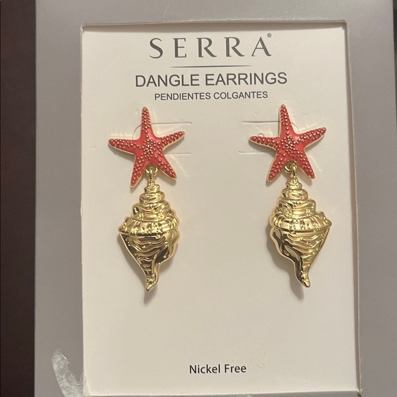 Serra Gold Shell Necklace with Red Starfish Earrings - Picture 3 of 3